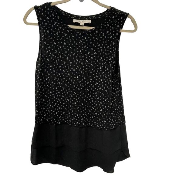 LOFT Black Sleeveless Pattern Blouse Size Medium - Picture 1 of 6